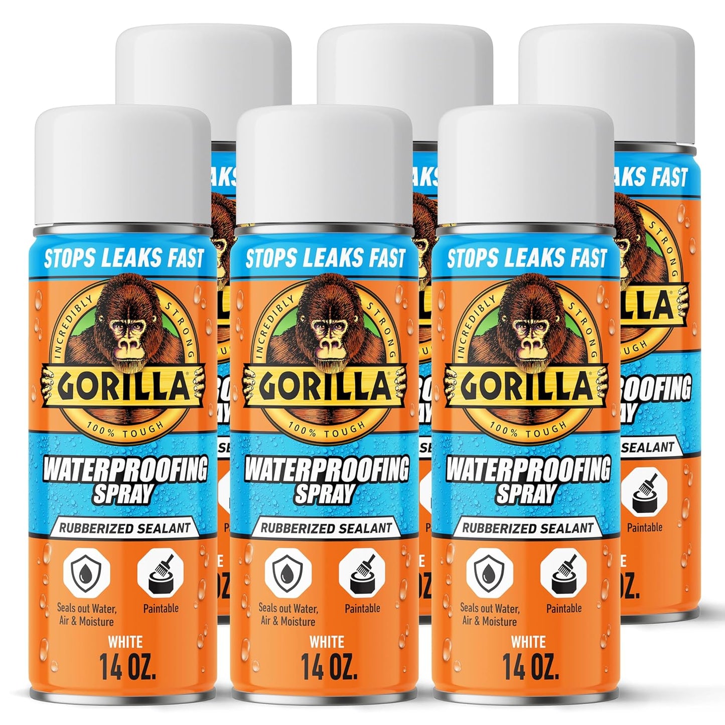 Gorilla Waterproofing Spray Clear, Flexible Rubberized Sealant Coating, Paintable UV Resistant, Seals Water Air Moisture, 14 oz (Pack of 1), for Roofs Gutters Skylights RVs Windows & More