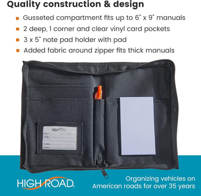 High Road Car Glove Box Organizer, Registration and Insurance Document Holder and Car Manual Holder with Flexible Secure Zippered Case and Note Pad