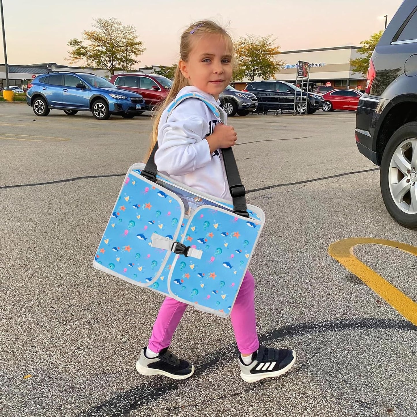 MENZOKE Kids Travel Tray for Toddler Car Seat, Road Trip Activities for Kids with iPad Holder Stand & Dry Erase Board, Road Trip Essentials Accessories Lap Tray as Travel Gifts for Kid, Pink
