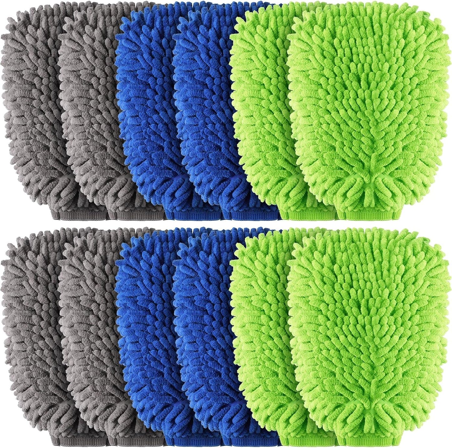 Riakrum 12 Pcs Car Wash Mitts - Chenille Microfiber Mitts Scratch Free Ultra Absorbent Wash Sponge Cloths for Cars, Trucks and Boats - Regular Size, 7.5'' x 10.2''