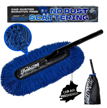Flash Dog Car Duster Exterior & Interior Duster Aluminum Alloy Extendable Handle and Wax Cotton Strands Scratch-Free Cleaning for Cars, SUVs, RVs | Waterless Dust & Pollen Remover