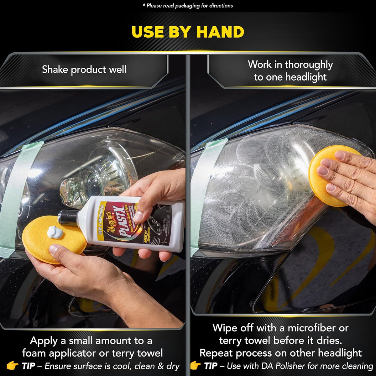 Meguiar's PlastX Clear Plastic Polish, Fast & Easy Clear Plastic Restorer for Headlights, Taillights, Soft Top Windows, and More, Remove Scratches, Cloudiness, Yellowing, and Oxidation, 10 oz.