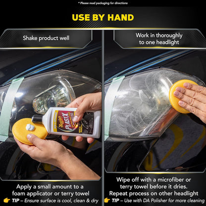 Meguiar's PlastX Clear Plastic Polish, Fast & Easy Clear Plastic Restorer for Headlights, Taillights, Soft Top Windows, and More, Remove Scratches, Cloudiness, Yellowing, and Oxidation, 10 oz.