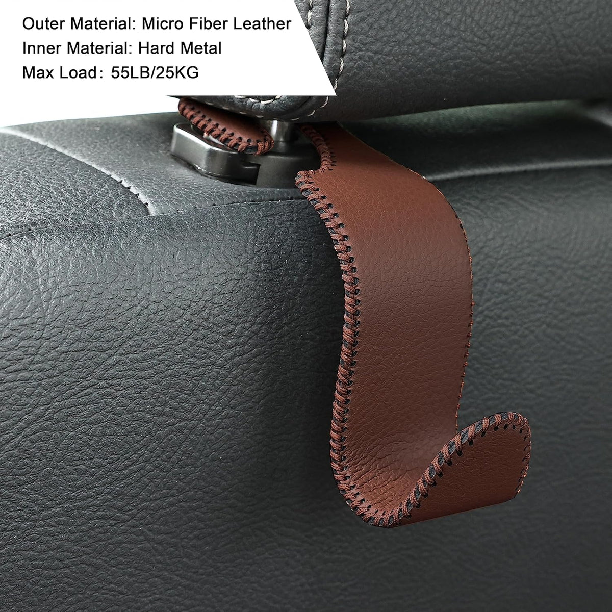 Amooca 4-Pack Car Headrest Hooks Vehicle Storage Organizer for Purses Handbags Groceries Backpack Coats –Holds 55lbs 360° Rotating Black