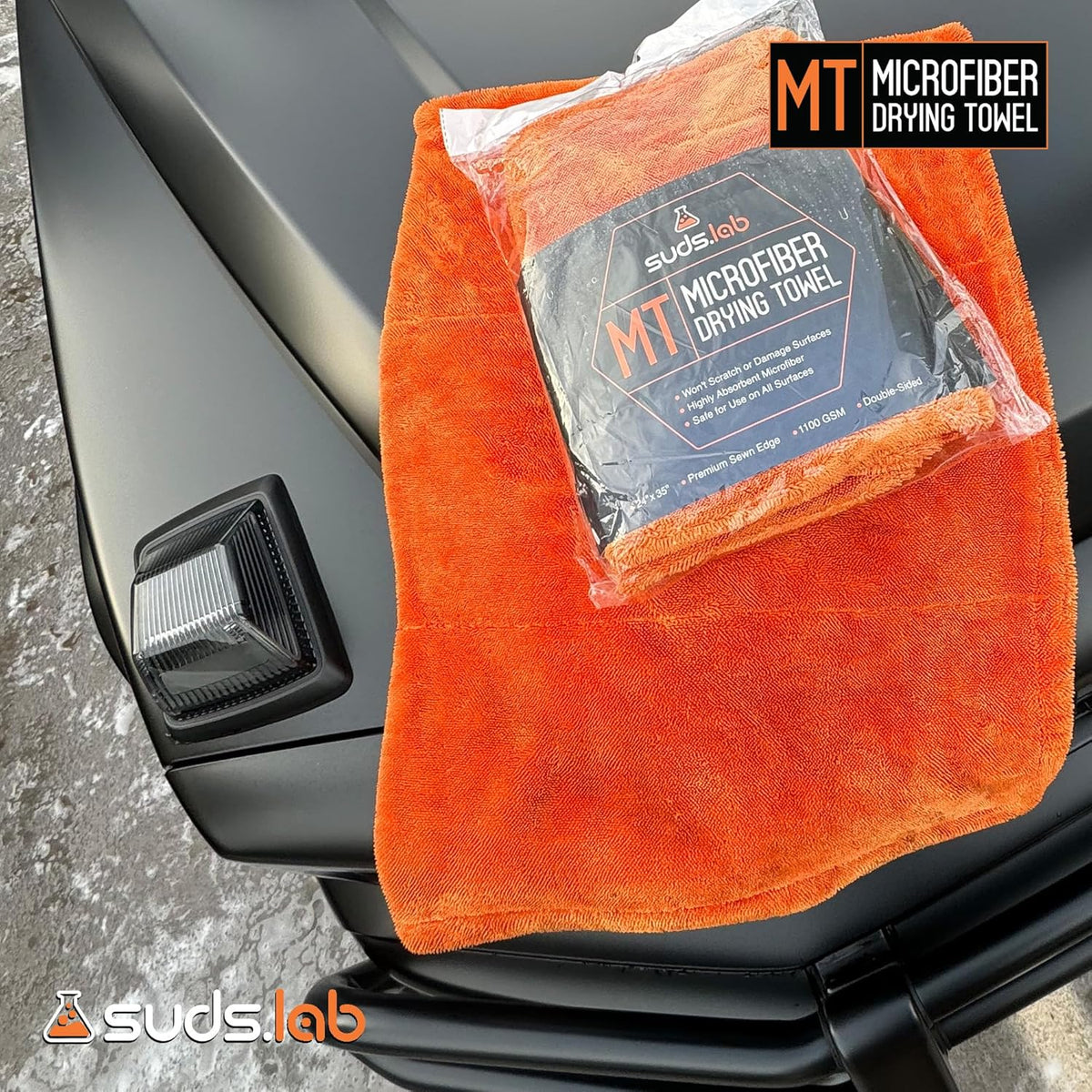 Suds Lab Large Microfiber Drying Towel (24 in x 35 in) Car Exterior Cleaning and Detailing Cloth, Safe On Plastic Trim, Glass, Carbon Fiber, Paint