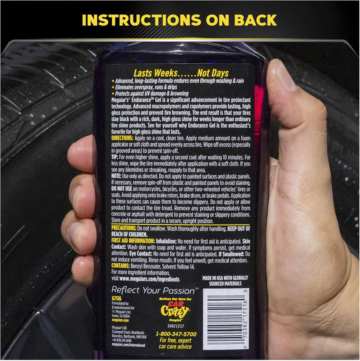 Meguiar’s Endurance Tire Gel - Tire Shine Gel, Premium Car Tire Shine For A Lasting Glossy Finish; Apply To Tires Cars, Trucks & Suvs To Keep Tires Looking Deep Black And Clean -16 Oz