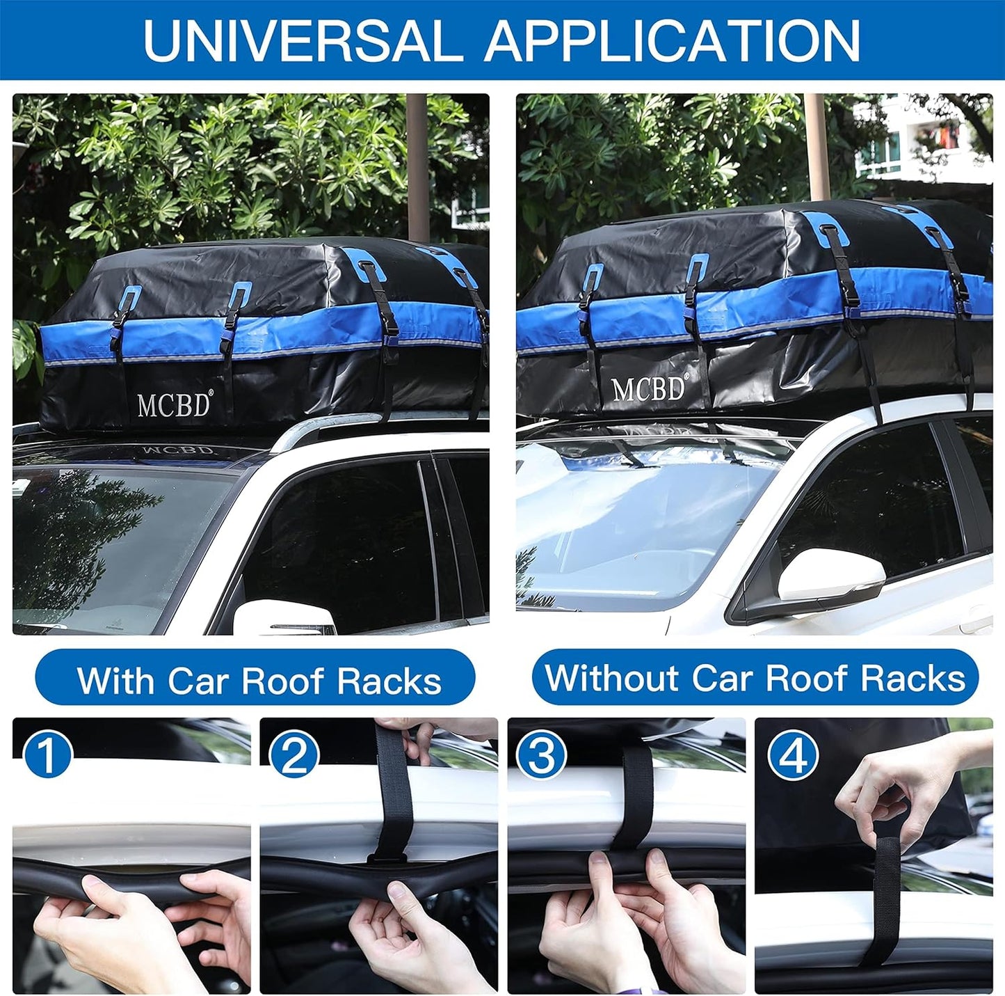Rooftop Cargo Carrier, 21 Cubic Feet Soft-Shell Waterproof Car Roof Luggage Bag for All Vehicles SUV with/Without Rails, Includes 10 Reinforced Straps + 6 Door Hooks,Storage Bag,Anti-Slip Mat