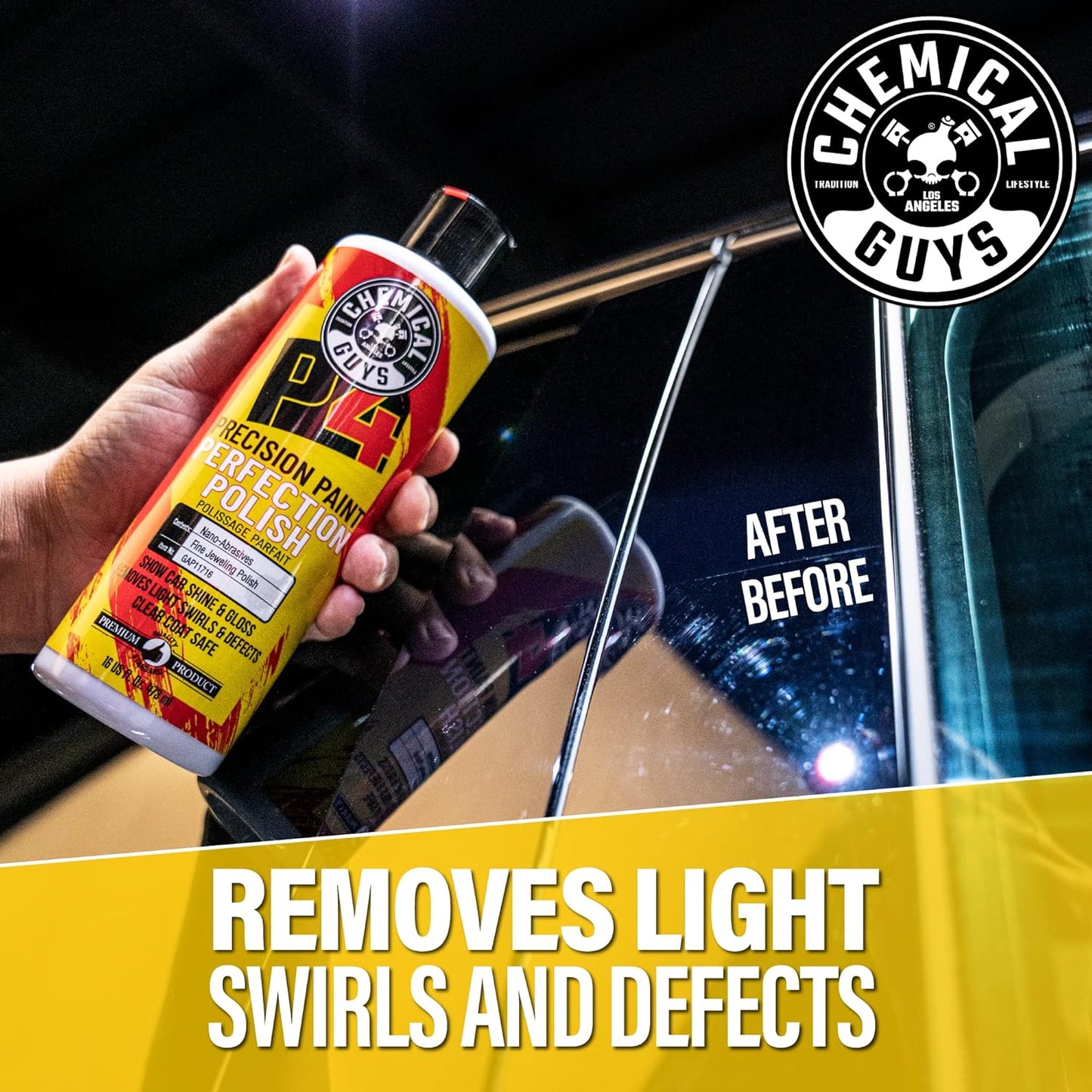 Chemical Guys C4 & P4 Clear Cut Correction Compound and Precision Paint Perfection Polish Combo - Removes Scratches, Swirls, Towel Marks, and Etching, Restores Gloss, Polishing Kit - 2 x 16 oz