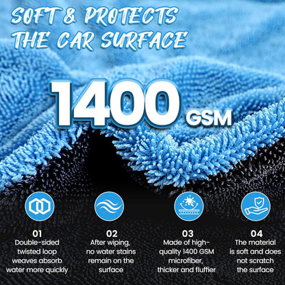 PUGPIU Microfiber Car Drying Towel Extra Large Super Absorbent 48"X24", 1400 GSM Flash Detail Car Wash Drying Towel Edgeless with Two Sided Soft Twisted-Loop, No Water Spots Streaks for Cars (Green)
