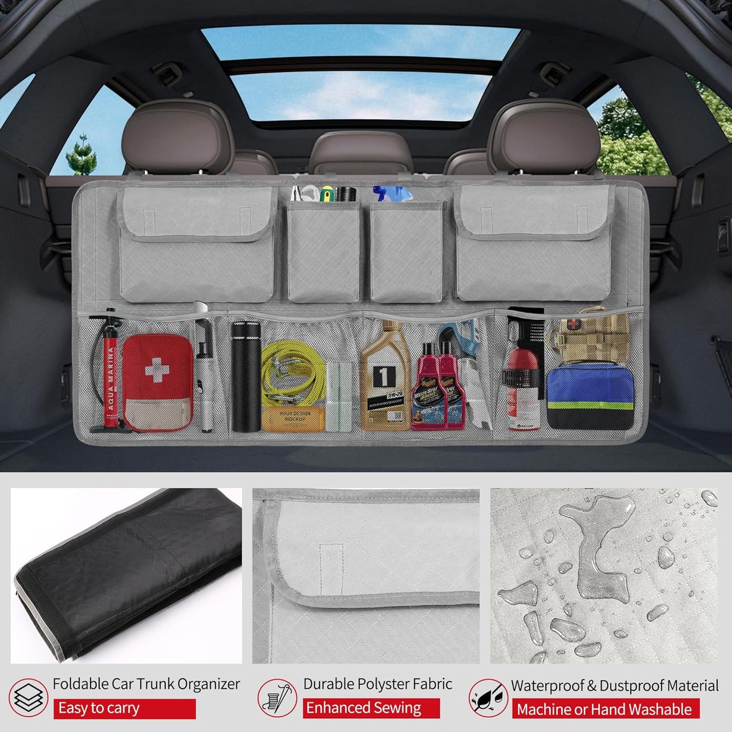 Car Trunk Organizer and Storage, Large Capacity Backseat Hanging Storage Accessories, Backseat Car Organizer for SUV/MPV/Truck (Black)