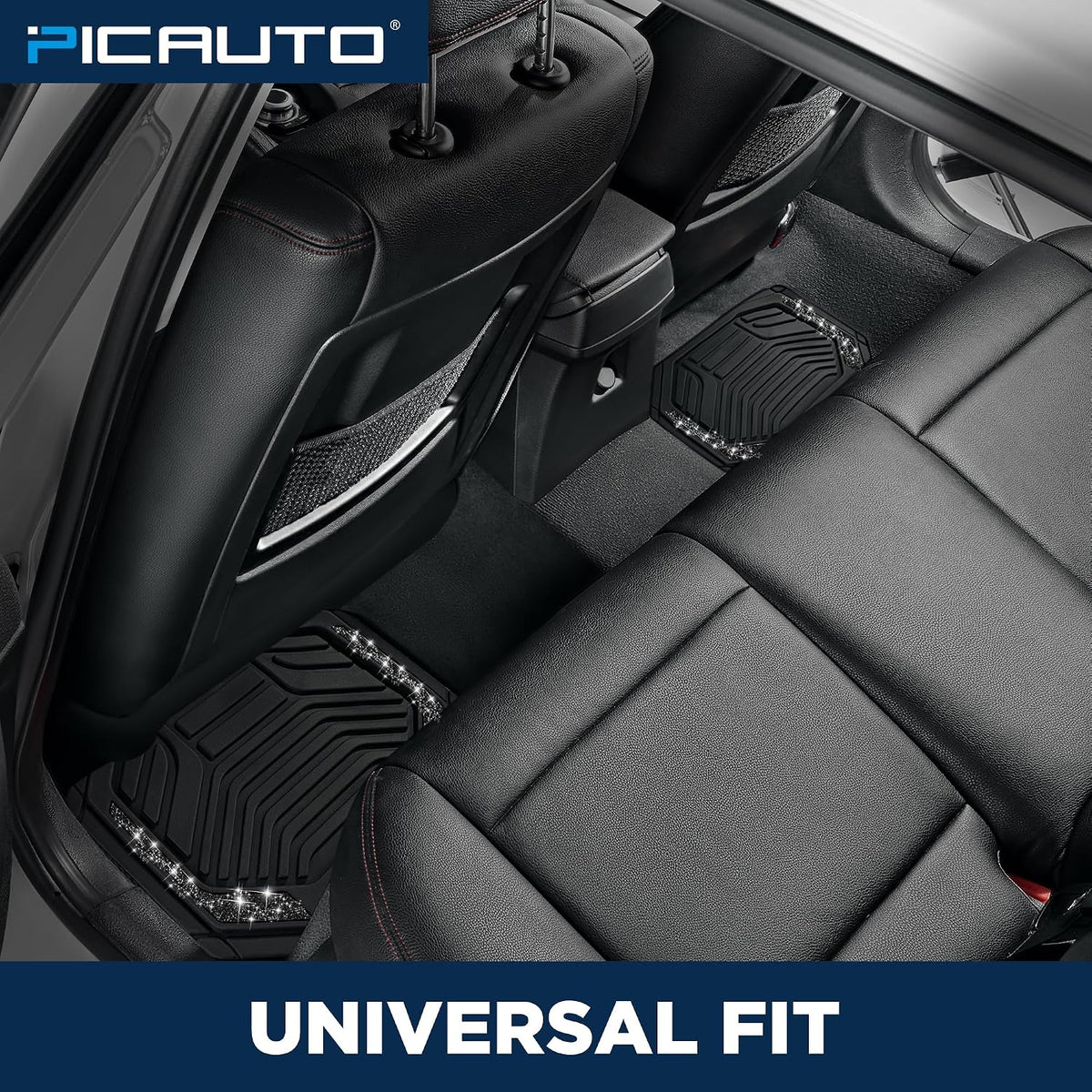 PIC AUTO Heavy Duty Rubber Floor Mats, Purple Aluminum Film Car Mats Set, Front and Rear Car Mats with Anti-Slip Backing, All Weather Protection, Trim-to-Fit for Automotive SUV, Sedan, Van