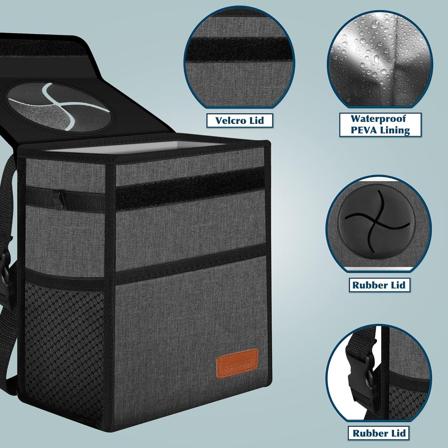 Femuar Leak Proof Car Trash Can with Lid - Waterproof Automotive Garbage Bin for SUVs, Collapsible and Portable Car Trash Bag, Black