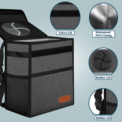 Femuar Leak Proof Car Trash Can with Lid - Waterproof Automotive Garbage Bin for SUVs, Collapsible and Portable Car Trash Bag, Black