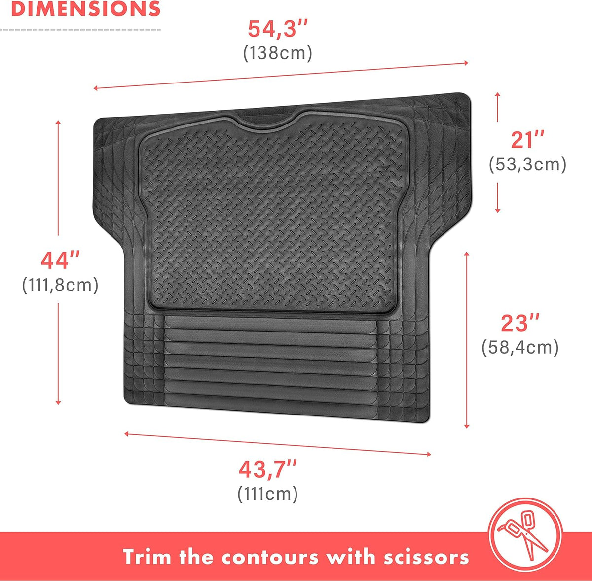 VaygWay Heavy Duty Cargo Liner Trunk Floor Mat – All Weather Trunk Protection Floor Mat - Black Rubber Trimmable Durable Cargo Auto Mat – Universal Fit Car SUV Truck Auto
