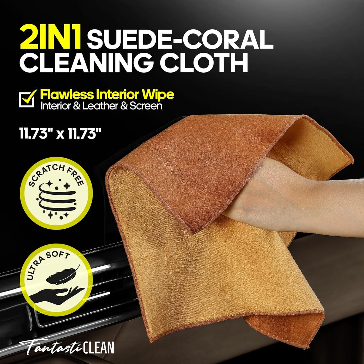 Fantasticlean 9PCS Car Interior Detailing Set, Microfiber Cloth & Applicator, Single-Head Detailing Brushes, Natural Bristles, Scratch-Free & Ultra-Soft for Seats Leather Care or Cleaning
