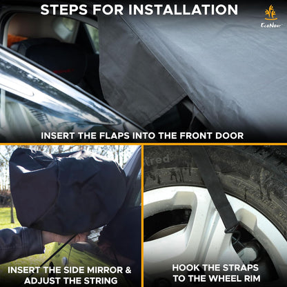 EcoNour Windshield Cover for Ice and Snow - Universal Fit for Car, SUV, Truck, Heavy Duty 600D Oxford Fabric Frost Protector for Ice & Sleet, Includes Anti-Theft Straps, Medium (69"x42")
