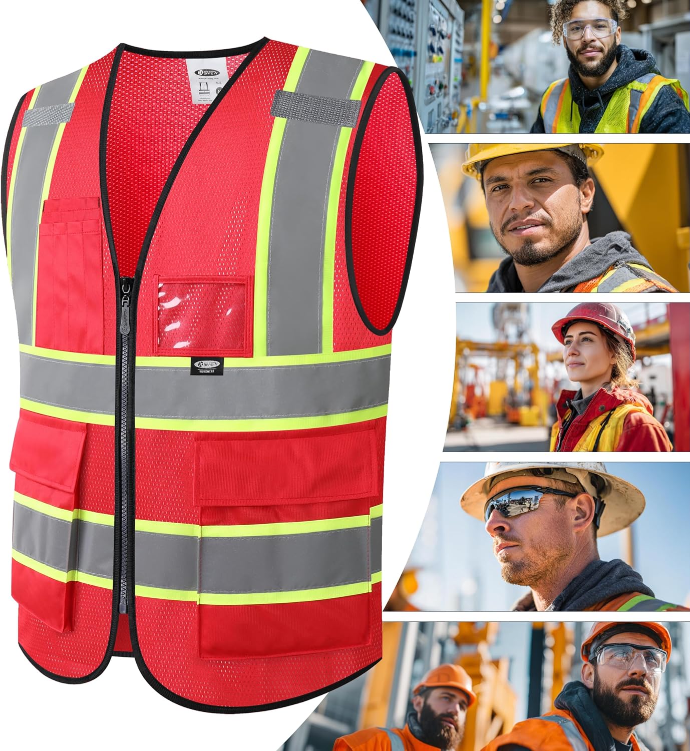 JKSafety Safety Vest for men women Hi Vis Reflective Vest with Pockets and Zipper High Visibility Meet ANSI Standard（BX320