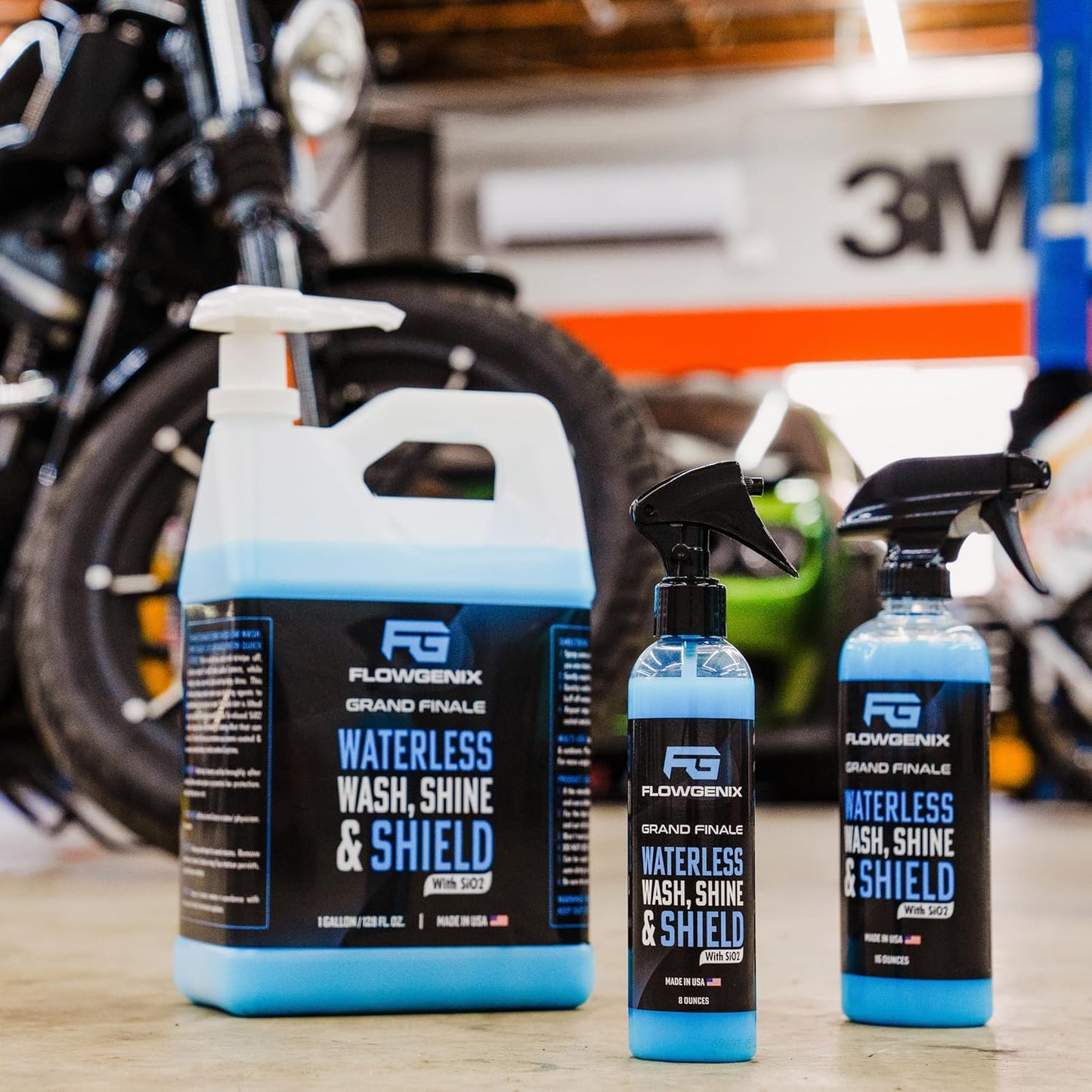 Flowgenix™ Waterless Car Wash Spray - Grand Finale - Motorcycle Cleaner & Car Wax Polish (8 oz) - Ceramic Coating - Incl. 2 Microfiber Towels - Quick Detailer Spray to Make Your Vehicle Shine
