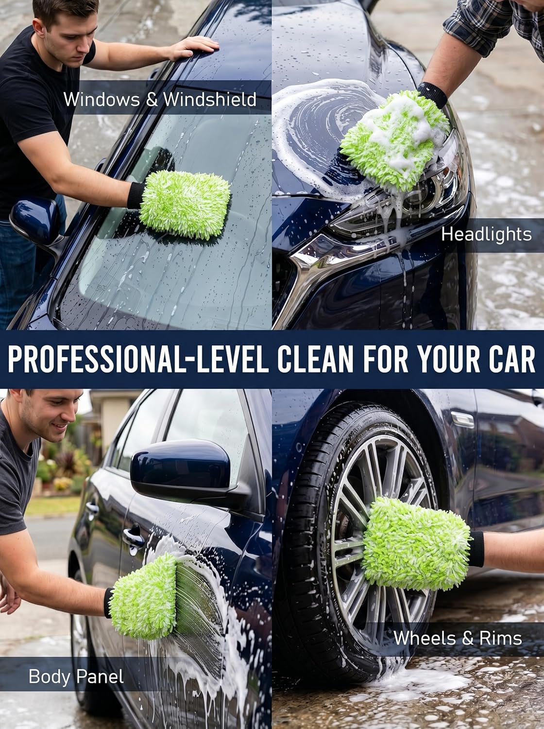 TAKAVU Car Wash Mitt Scratch Free, 2 Pack Microfiber Wash Mitts for Auto Detailing, Soft Lint Free Cleaning Gloves, Holds Sudsy Water, Machine Washable (Blue)