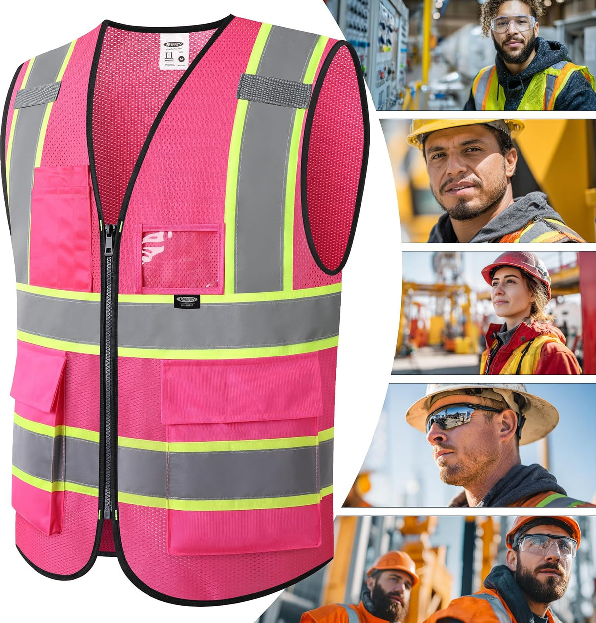 JKSafety Safety Vest for men women Hi Vis Reflective Vest with Pockets and Zipper High Visibility Meet ANSI Standard（BX320