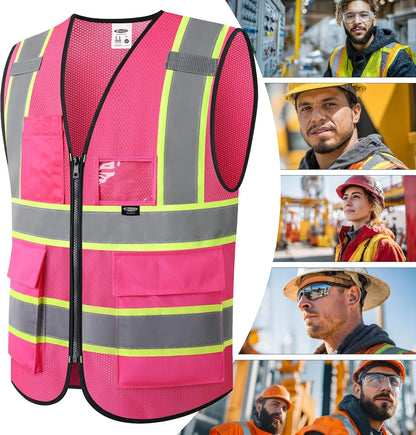 JKSafety Safety Vest for men women Hi Vis Reflective Vest with Pockets and Zipper High Visibility Meet ANSI Standard（BX320