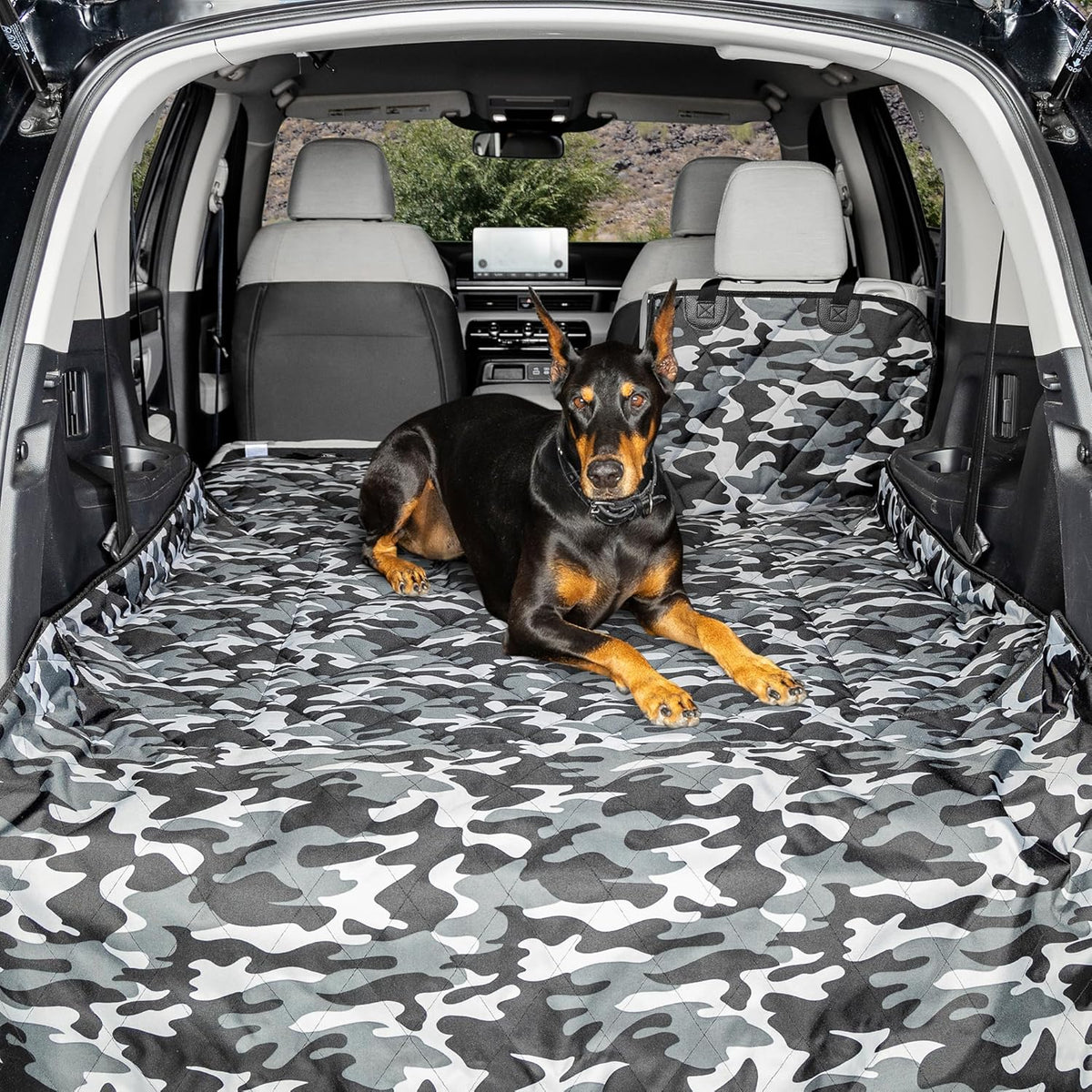 4Knines Split Cargo Liner for SUV – For Dogs & Pets, Heavy-Duty, Waterproof Trunk Mat & Cargo Cover – Fits 60/40 Split Bench & Armrest Pass-Through – Machine Washable, Non-Slip, Durable (Large, Black)