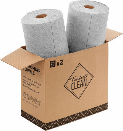 Fantasticlean Microfiber Cleaning Cloth Roll -75 Pack, Tear Away Microfiber Towels, 12" x 12", Reusable, Washable, Scratch Free, Ultra Absorbent for All-Around Cleaning Supplies (DimGray)