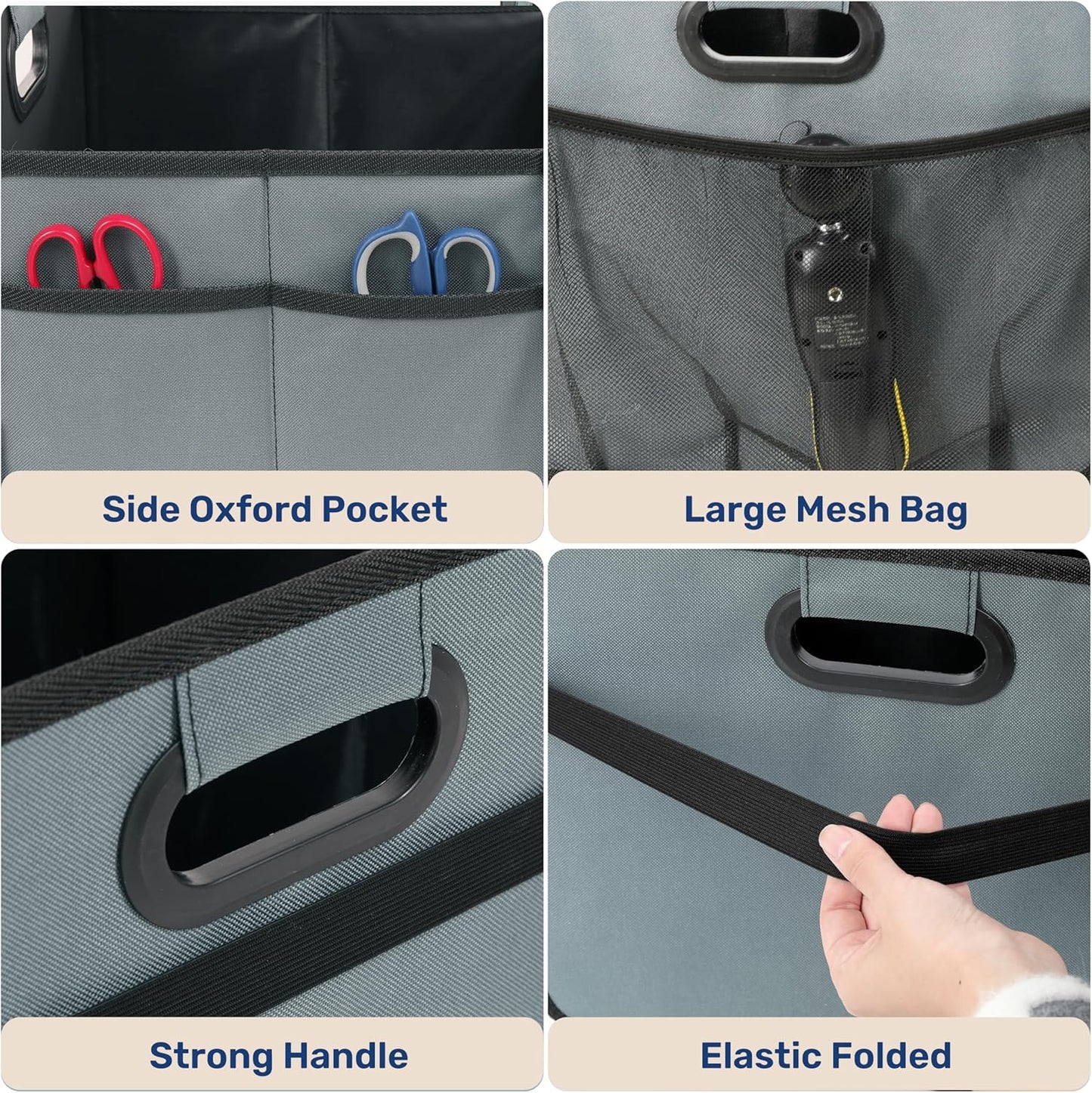 YSSOA Car Trunk Organizer, 2 Compartments Anti-slip 14" D x 22" W x 12" H Collapsible Trunk Storage, 600D Oxford Polyester Car Storage, Suitable for SUV, Minivan, Truck, Black