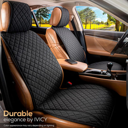 IVICY Faux Linen Front Car Seat Cover – Non-Slip Bucket Seat Protector for Most Cars, SUVs, Vans & Trucks – 1 Seat Cover, Machine Washable, Side-Airbag Friendly, Light Beige