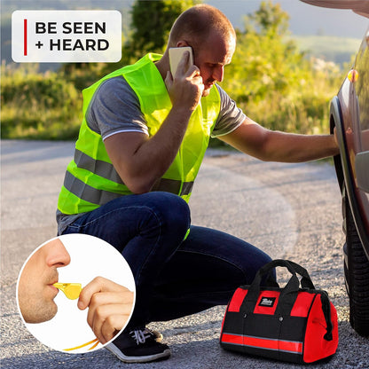 Thrive Emergency Car Kits for Vehicles - Roadside Emergency Car Kit (104 Pieces) - Car Kits for Emergency - Roadside Car Kit with Jumper Cables and Mini First Aid Kit - Gray Bag