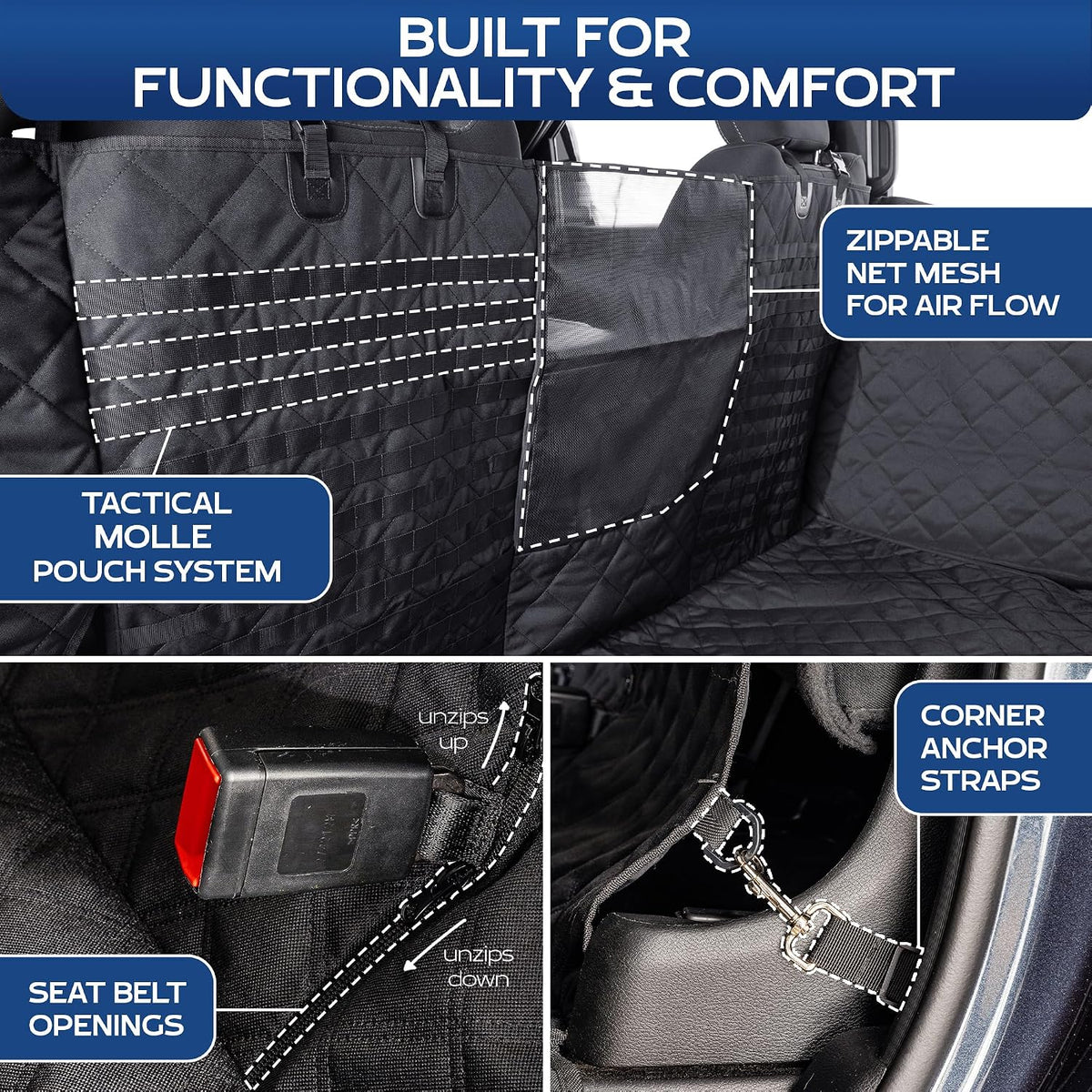 Ruff Liners XL Floor Cover with Door Protection, Black – As Seen on Shark Tank – Fits Full Size Crew Cab Trucks with Fold Up Seats, Waterproof & Machine Washable – Sturdy XL Dog Hammock for Truck