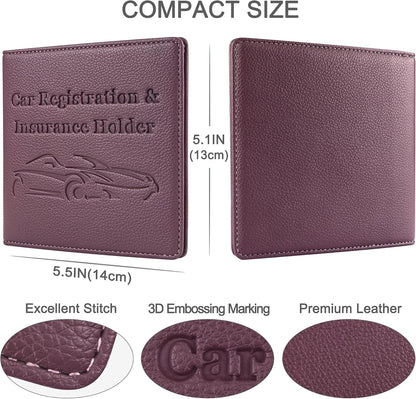 Car Registration and Insurance Holder, Premium PU Leather Vehicle Glove Box Car Organizer Men Women Wallet Accessories Case for ID, Driver's License - Blue