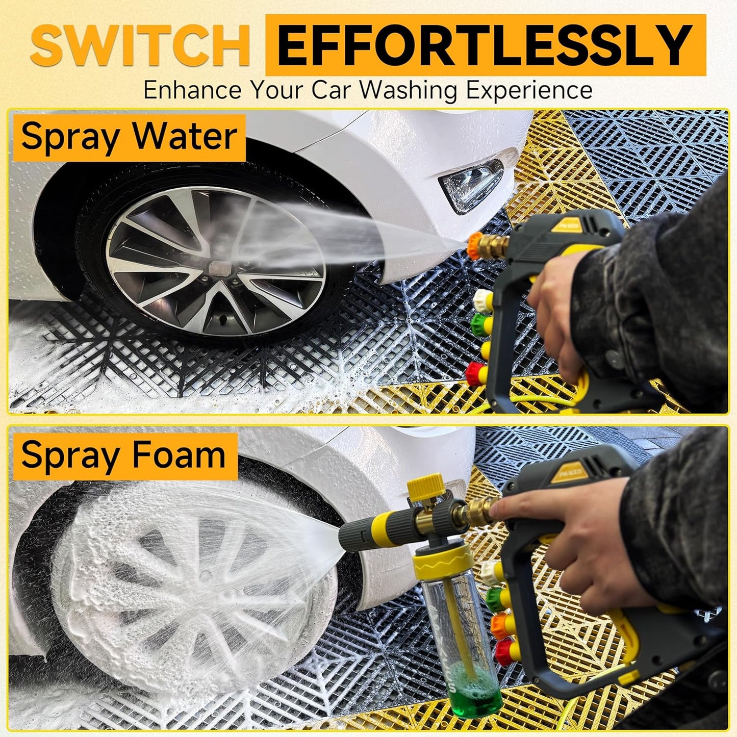 PWACCS Pressure Washer Foam Gun, Short Pressure Washer Gun, Foam Cannon for Car Wash Kit with 1/4" Quick Connector, Pressure Wash Handle for Power Washer with M22 Male Inlet, 4000 PSI, 1.5 Liter