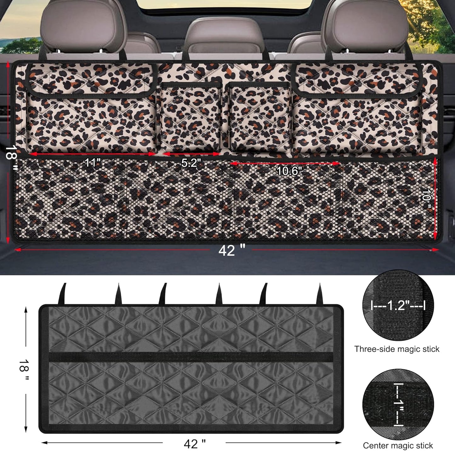 Femuar Car Trunk Organizer, Large Capacity Backseat Trunk Organizer (42"*18"), Collapsible Car Storage Bag with 8 Pockets, SUV/MPV/Truck - Black