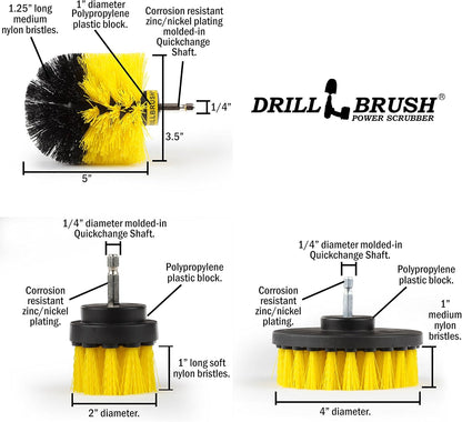 Drillbrush Car Detailing Kit | Drill Brush Set – Soft Bristle Power Scrubber Attachments for Cleaning Car Interior, Upholstery, Carpet, Seats, Wheels, Rims, Dash, Console, and Trim - Nylon Scrub Brush