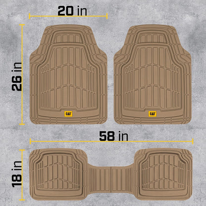 Cat® ToughRide™ Heavy-Duty 3 Piece Rubber All Season Floor Mats for Car Truck Van SUV, Black - Premium Trim to Fit Cars Floor Mat, All Weather Deep Dish Automotive Floor Mats, Total Dirt Protection