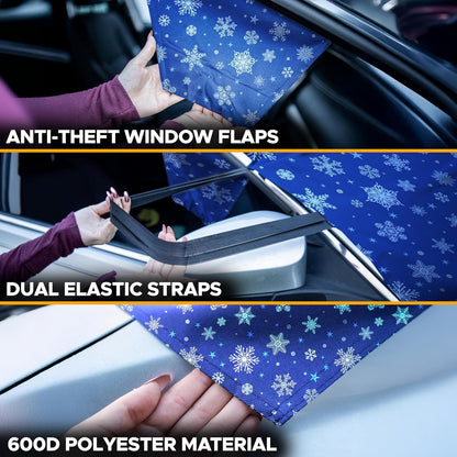 EcoNour Windshield Cover for Ice and Snow - Universal Fit for Car, SUV, Truck, Heavy Duty 600D Oxford Fabric Frost Protector for Ice & Sleet, Includes Anti-Theft Straps, Medium (69"x42")