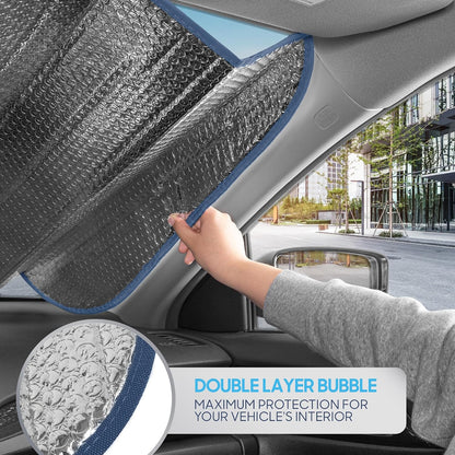 Iridescent Matte White Front Windshield Sunshade-Accordion Folding Auto Shade for Car Truck SUV-Blocks UV Rays Sun Visor Protector-Keeps Your Vehicle Cool- 58 x 27 in