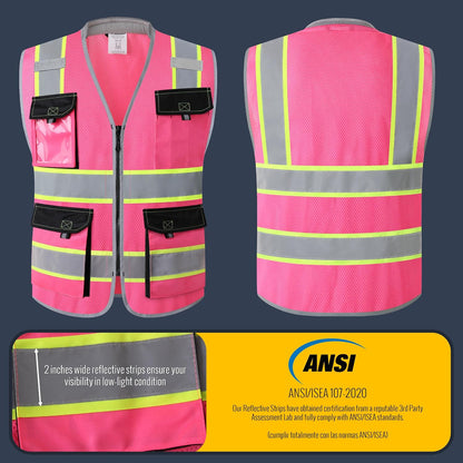 JKSafety Safety Vest for Men Women Hi Vis with Pockets and Cushioned Collar Construction Vest Meet ANSI Standard (BX360)