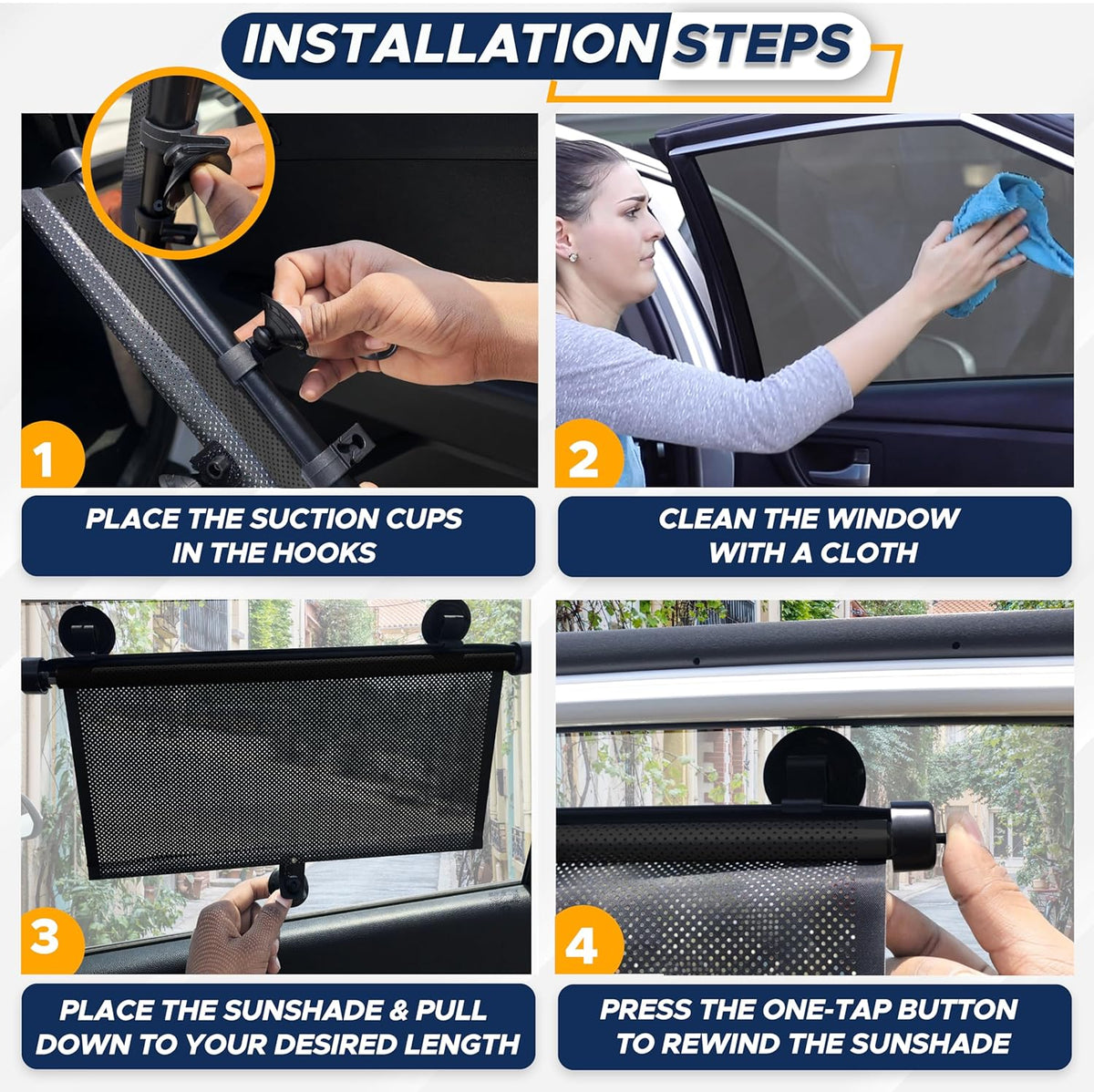 EcoNour Car Side Window Sun Shade (2 Pack) | Retractable Roller Sunshade for Kids | Baby Car Window Shades for UV and Sun Glare Protection | Baby Travel Accessories (15"x17")
