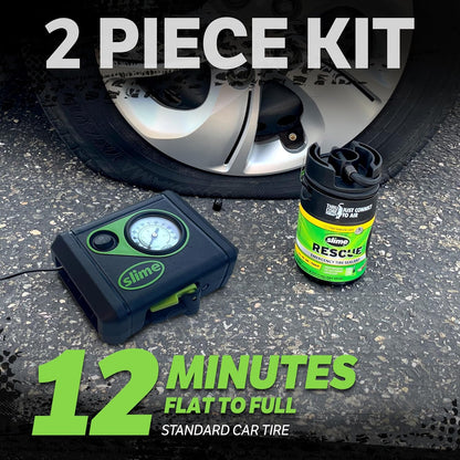Slime 50107 Flat Tire Puncture Repair, Smart Spair, Emergency Kit For Car Tires, Includes Sealant And Tire Inflator Pump, Suitable For Cars And Other Highway Vehicles, 15 Min Fix