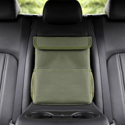 AOKJOY Car Garbage can with lid Leak Proof Vehicle Trash Can 3 Storage Pockets Hanging Waterproof car Trash Bag for SUV Beige