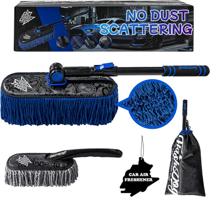Flash Dog Car Duster Exterior & Interior Duster Aluminum Alloy Extendable Handle and Wax Cotton Strands Scratch-Free Cleaning for Cars, SUVs, RVs | Waterless Dust & Pollen Remover