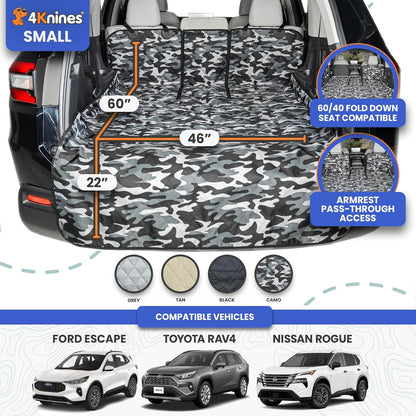 4Knines Split Cargo Liner for SUV – For Dogs & Pets, Heavy-Duty, Waterproof Trunk Mat & Cargo Cover – Fits 60/40 Split Bench & Armrest Pass-Through – Machine Washable, Non-Slip, Durable (Large, Black)