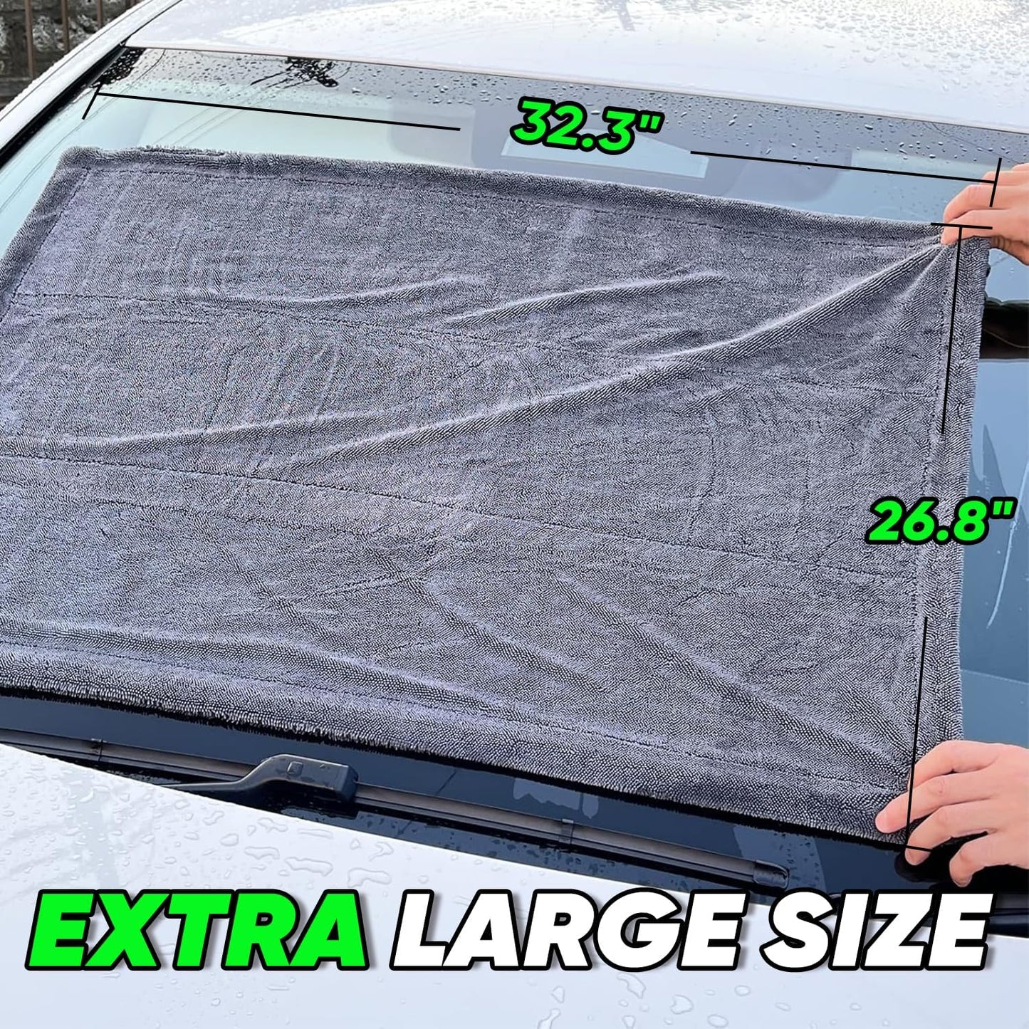 SHSCLY Compact Car Drying Towels, 2 Pack Twist Loop Microfiber Towels, Lightweight and Easy to Control, Highly Absorbent for Cars, Glass, Mirrors and Interior, 20 x 24 Inch