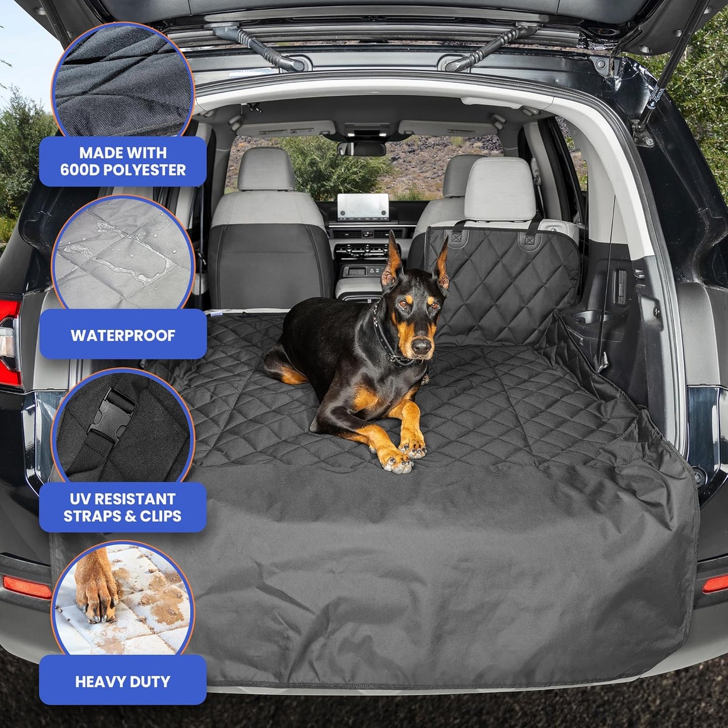 4Knines Split Cargo Liner for SUV – For Dogs & Pets, Heavy-Duty, Waterproof Trunk Mat & Cargo Cover – Fits 60/40 Split Bench & Armrest Pass-Through – Machine Washable, Non-Slip, Durable (Large, Black)