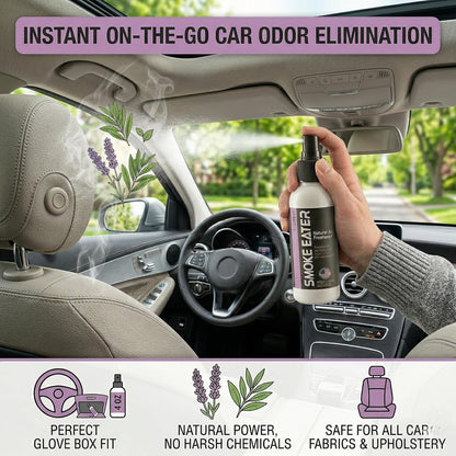 Smoke Eater Cigarette, Cigar, Cannabis & Tobacco Odor Eliminator Spray & Air Freshener for Car, Home, Clothes — Lavender, 4 oz Travel Size — Tea Tree Oil Formula, Non-Aerosol Pump Spray