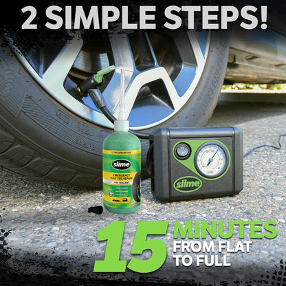 Slime 50107 Flat Tire Puncture Repair, Smart Spair, Emergency Kit For Car Tires, Includes Sealant And Tire Inflator Pump, Suitable For Cars And Other Highway Vehicles, 15 Min Fix