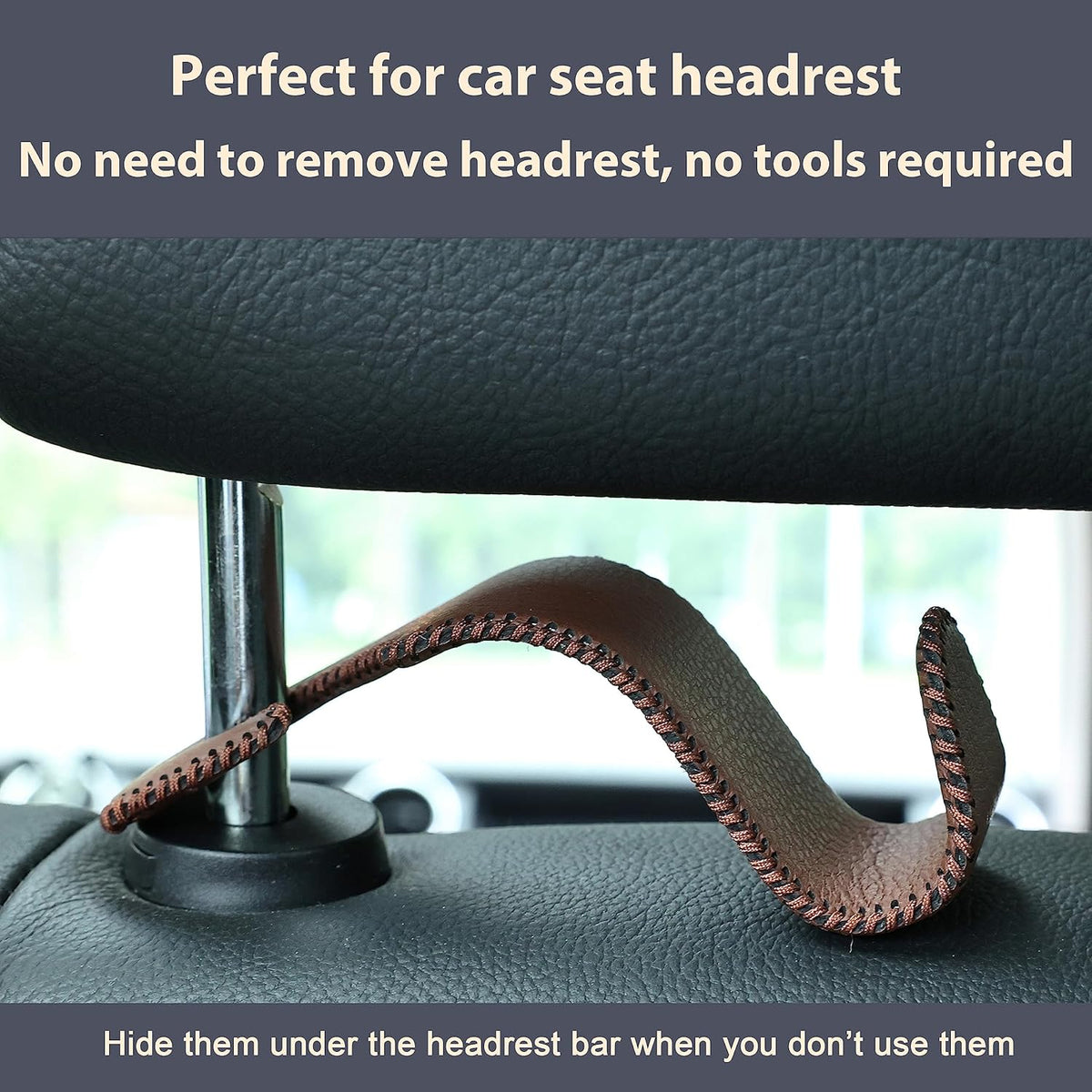 Amooca 4-Pack Car Headrest Hooks Vehicle Storage Organizer for Purses Handbags Groceries Backpack Coats –Holds 55lbs 360° Rotating Black