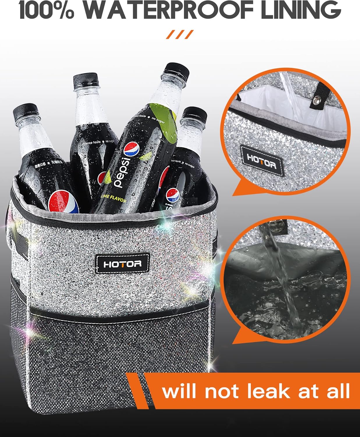HOTOR Car Trash Can with Lid and Storage Pockets - 100% Leak-Proof Organizer, Waterproof Garbage Can, Multipurpose Trash Bin for Car, 2 Gallons, Black